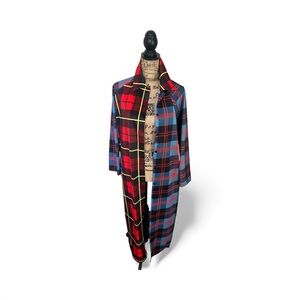 Plaid Long Duster-with Red and Blue Accents